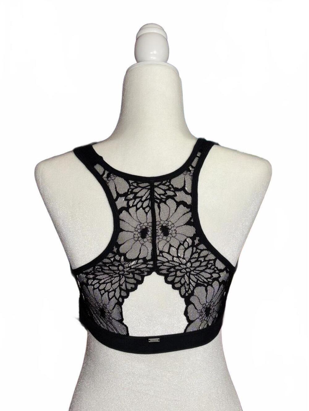 Victoria's Secret PINK black lace sports bra with floral design